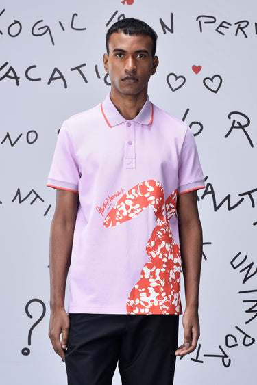 Smoothie Pink Cotton Piqué Polo with Bunny Graphic Print
