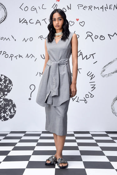 Wool Deconstructed Semi Fit Dress- Pearl Grey