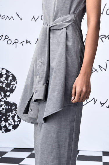 Wool Deconstructed Semi Fit Dress- Pearl Grey