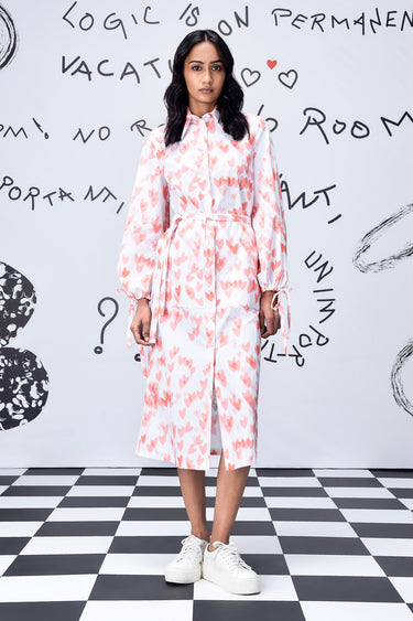 Heart Print Relax Fit Dress- Coral Peach