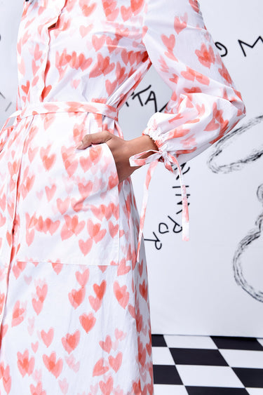 Heart Print Relax Fit Dress- Coral Peach