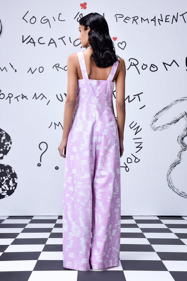 Ikkat Check Relaxed Fit Dungaree- Smoothie Pink