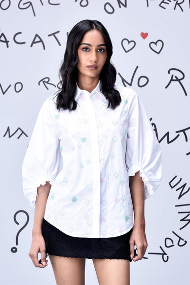 Beard Embroidery Regular Fit Top - White