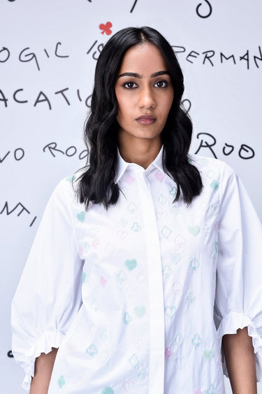 Beard Embroidery Regular Fit Top - White