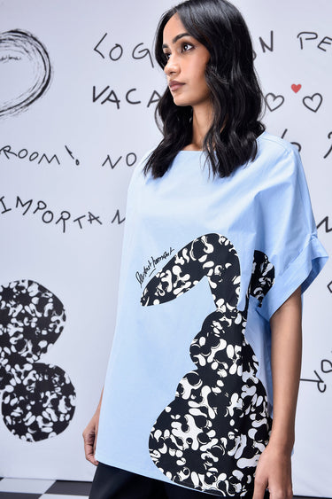 Rabbit Texture Relax Fit Top- Light Blue