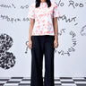 Coral peach cotton t-shirt for women with heart print by Genes Lecoanet Hemant UAE