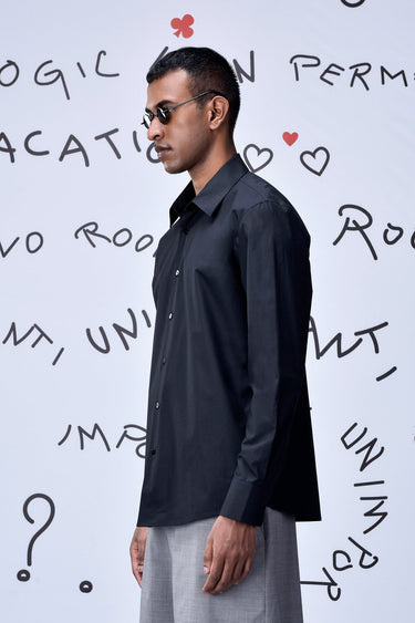 Cotton Poplin Regular Fit Shirt- Black