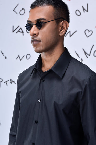 Cotton Poplin Regular Fit Shirt- Black