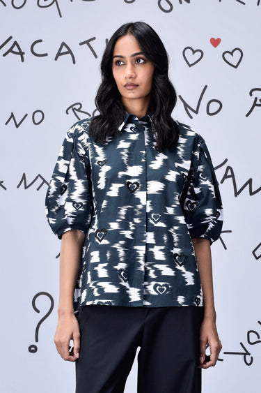Ikkat Print Regular fit Top - Black