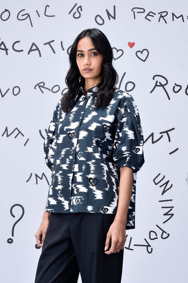 Ikkat Print Regular fit Top - Black