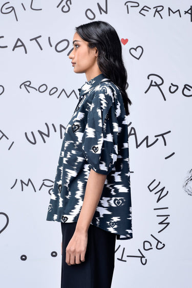 Ikkat Print Regular fit Top - Black