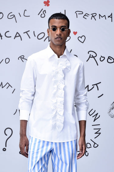 Detachable Ruffle Placket Regular Fit Shirt -White