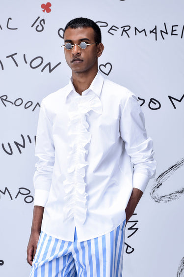 Detachable Ruffle Placket Regular Fit Shirt -White