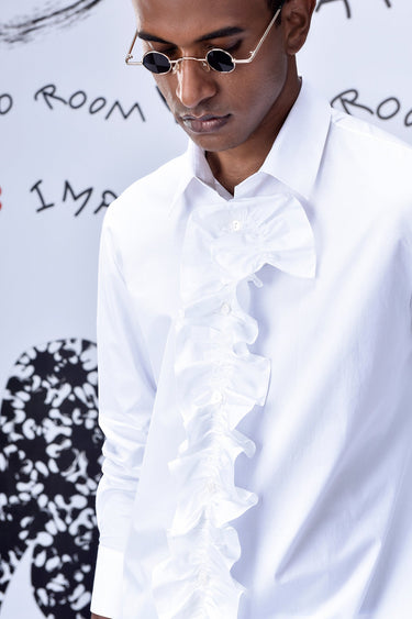 Detachable Ruffle Placket Regular Fit Shirt -White