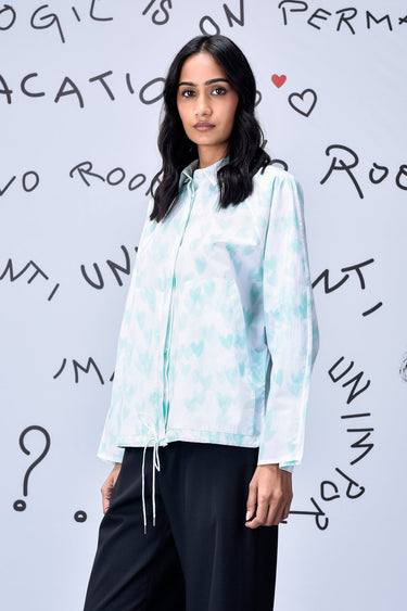 Heart Print Oversized Shirt - Nile Green