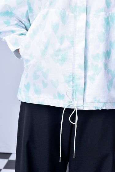 Heart Print Oversized Shirt - Nile Green
