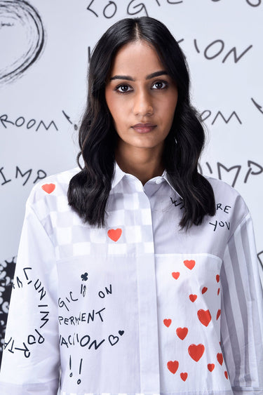 Women's Chess Board Relaxed Fit Shirt- Pearl Grey