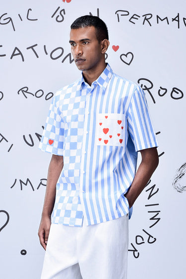 Half Sleeve Chess Board Stripe Regular Fit Shirt