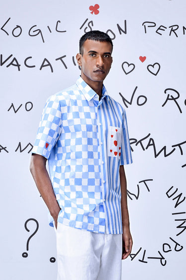 Half Sleeve Chess Board Stripe Regular Fit Shirt