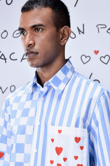 Half Sleeve Chess Board Stripe Regular Fit Shirt