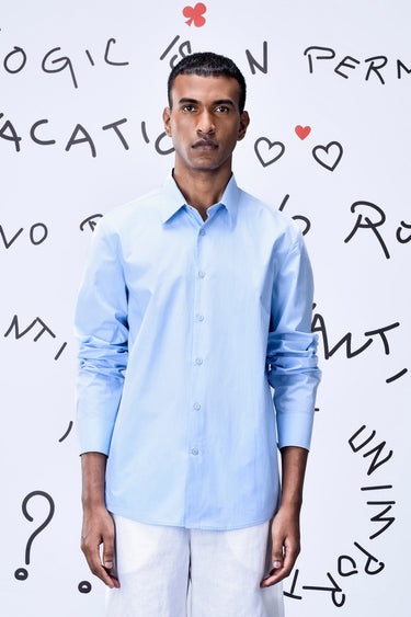 Cotton Poplin Regular Fit Shirt- Light Blue
