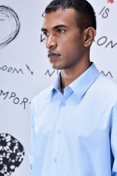 Cotton Poplin Regular Fit Shirt- Light Blue