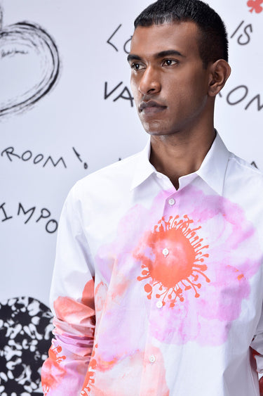 Anemone Flower Regular Fit Shirt- Coral