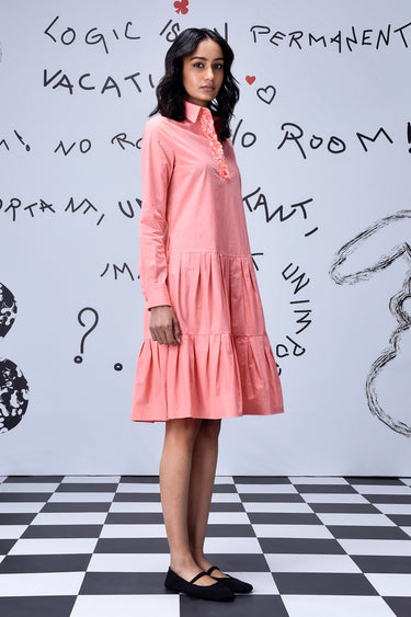 Sequin Placket Relax Fit Dress- Coral Peach