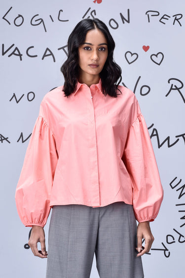Gather Heart Relax Fit Shirt- Coral Peach