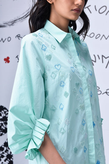 Bead  Embroidery Regular Fit Top - Nile Green