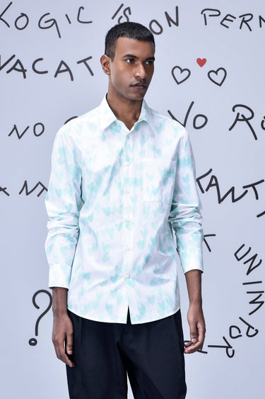 Button Up Heart Regular Fit Shirt- White