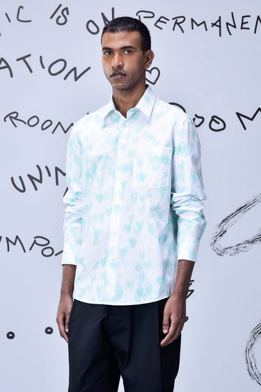Button Up Heart Regular Fit Shirt- White