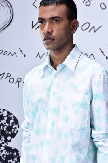 Button Up Heart Regular Fit Shirt- White