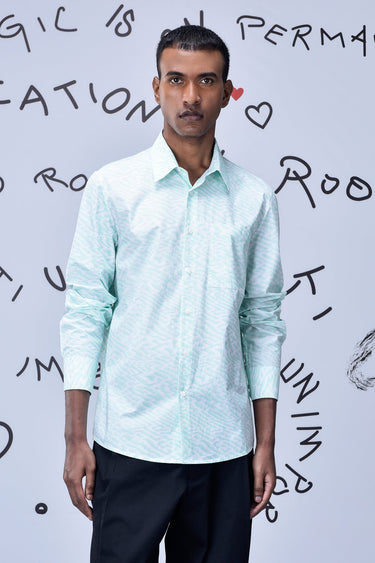 Labyrinth Cotton Regular Fit Shirt- Nile Green