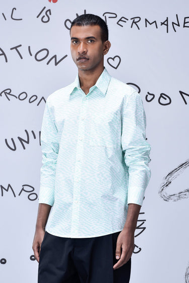 Labyrinth Cotton Regular Fit Shirt- Nile Green