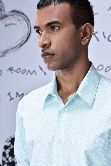 Labyrinth Cotton Regular Fit Shirt- Nile Green