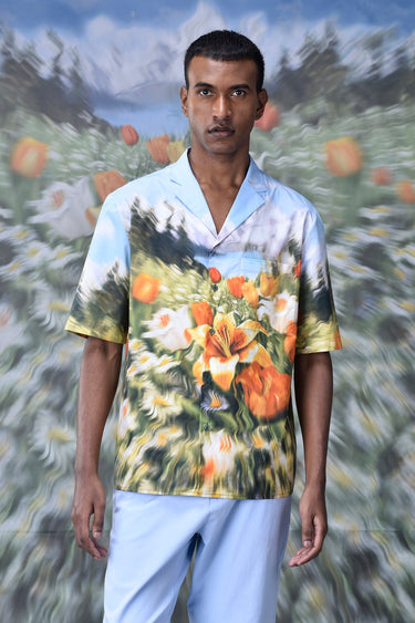 Garden Print Cuban Collar Relax Fit Shirt