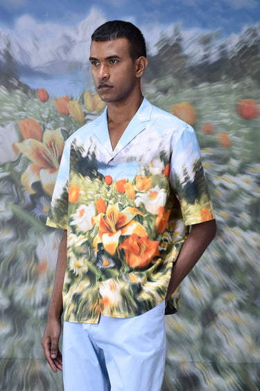 Garden Print Cuban Collar Relax Fit Shirt