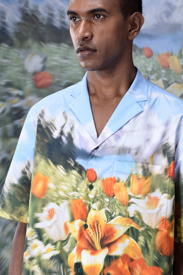 Garden Print Cuban Collar Relax Fit Shirt