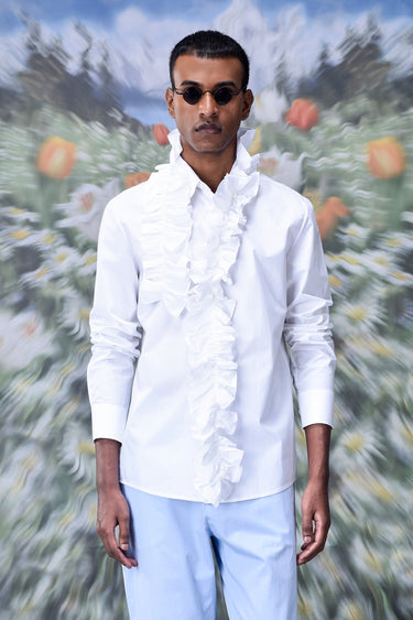Detachable Ruffle Collar Regular Fit Shirt- White