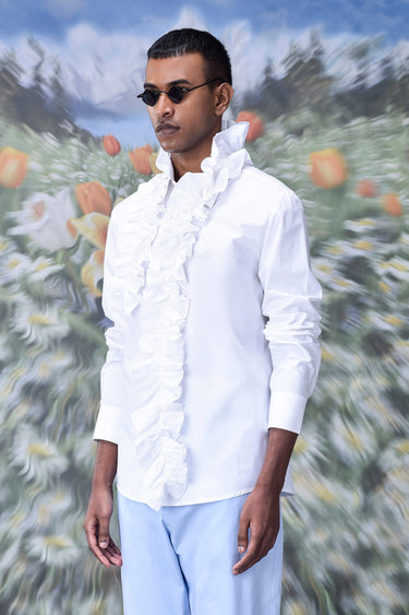 Detachable Ruffle Collar Regular Fit Shirt- White