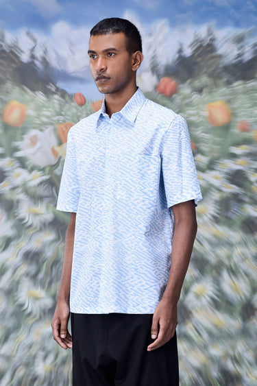 Labyrinth Cotton Regular Fit Shirt- Light Blue