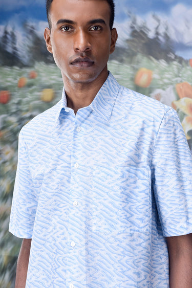 Labyrinth Cotton Regular Fit Shirt- Light Blue