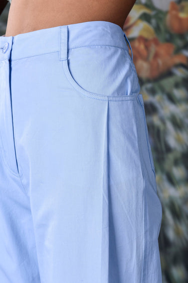 Cotton Twill Relax Fit Trousers- Light Blue