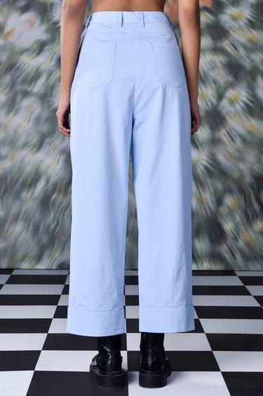 Cotton Twill Relax Fit Trousers- Light Blue