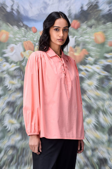 Malmal Lace up Relax Fit Top- Coral Peach
