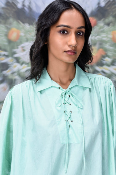 Malmal Lace up Relax Fit Top- Nile Green