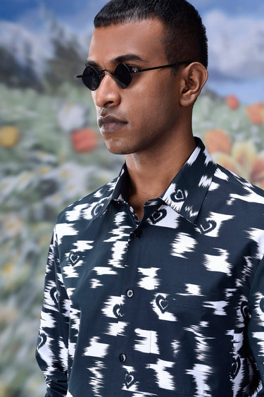 Ikat Check Print Regular Fit Shirt - Black