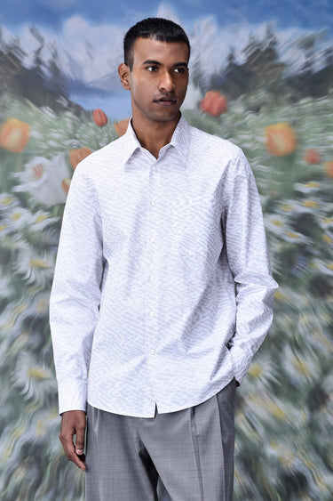 Labyrinth Cotton Regular Fit Shirt- Pearl Grey