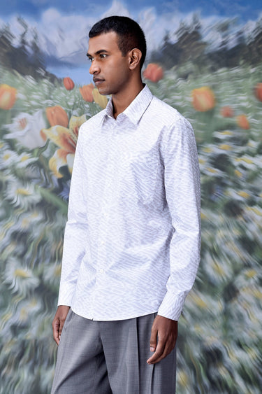 Labyrinth Cotton Regular Fit Shirt- Pearl Grey
